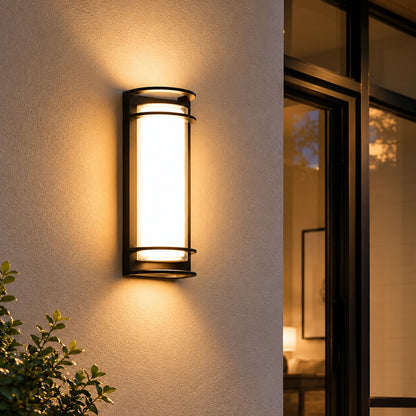 YANSUN 6 22 in 1 Light Black Outdoor Integrated LED Outdoor Hardwired Wall Sconce with Cylinder Shade H WL110