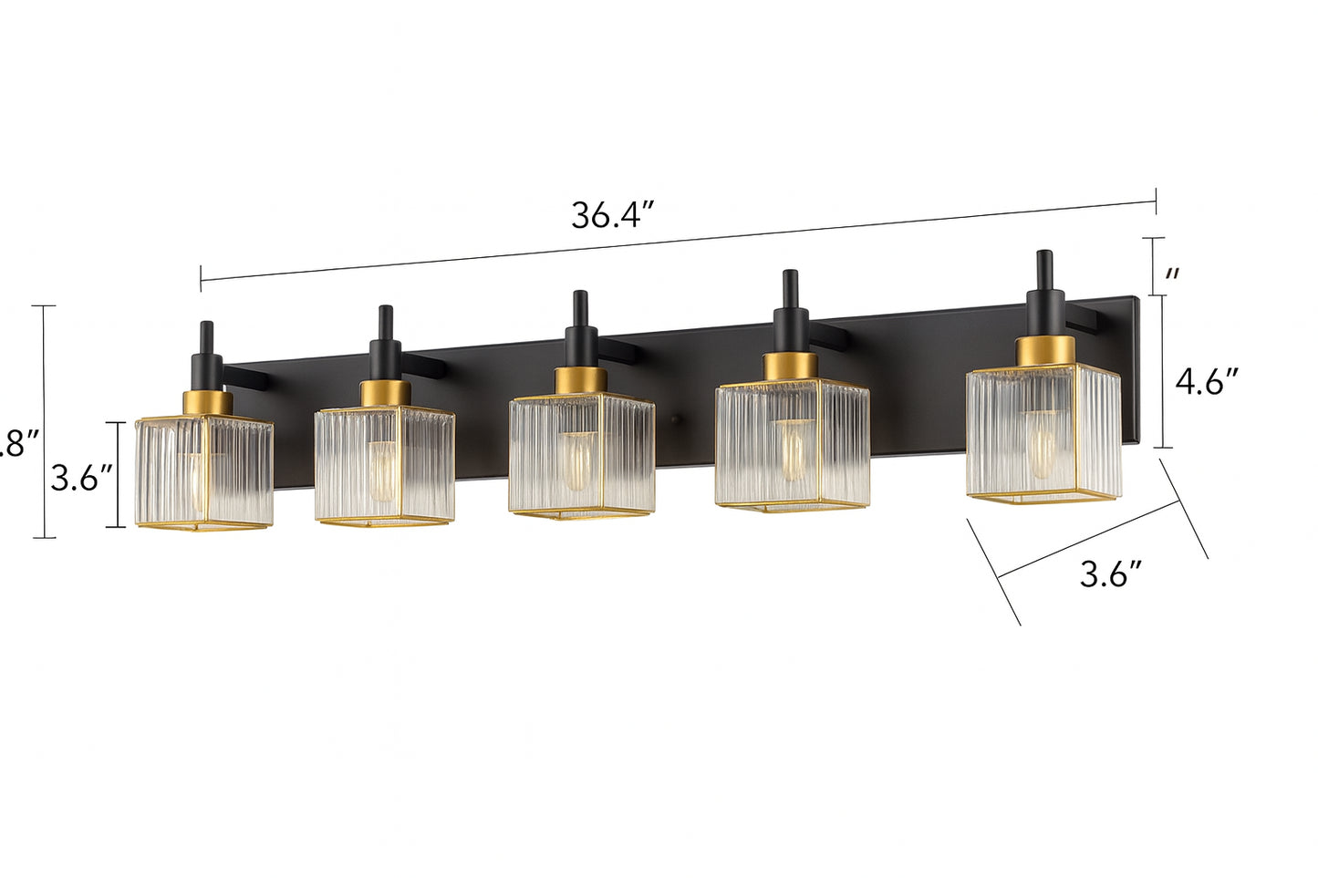 EDISLIVE Orillia 35.4 in. 5-Light Black and Gold Bathroom Vanity Light with Crystal Shades