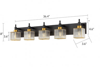 EDISLIVE Orillia 35.4 in. 5-Light Black and Gold Bathroom Vanity Light with Crystal Shades
