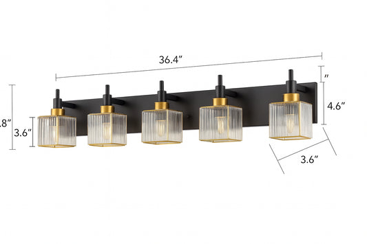 EDISLIVE Orillia 35.4 in. 5-Light Black and Gold Bathroom Vanity Light with Crystal Shades