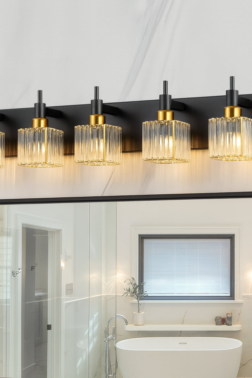 EDISLIVE Orillia 35.4 in. 5-Light Black and Gold Bathroom Vanity Light with Crystal Shades