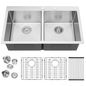 LORDEAR 33 in. Drop in Double Bowl 16-Gauge Stainless Steel Kitchen Sink with Bottom Grids and Strainer