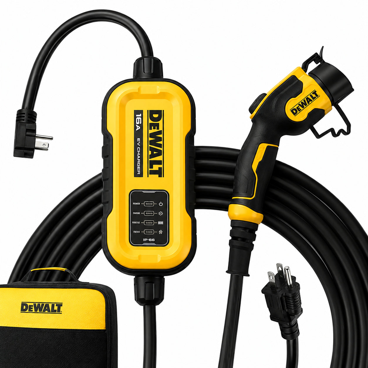 DEWALT Level 2 Portable Electric Vehicle EV Charger up to 16 Amps 120 240 Volt AC 3 8 KW 25 Ft Cable Weatherproof
