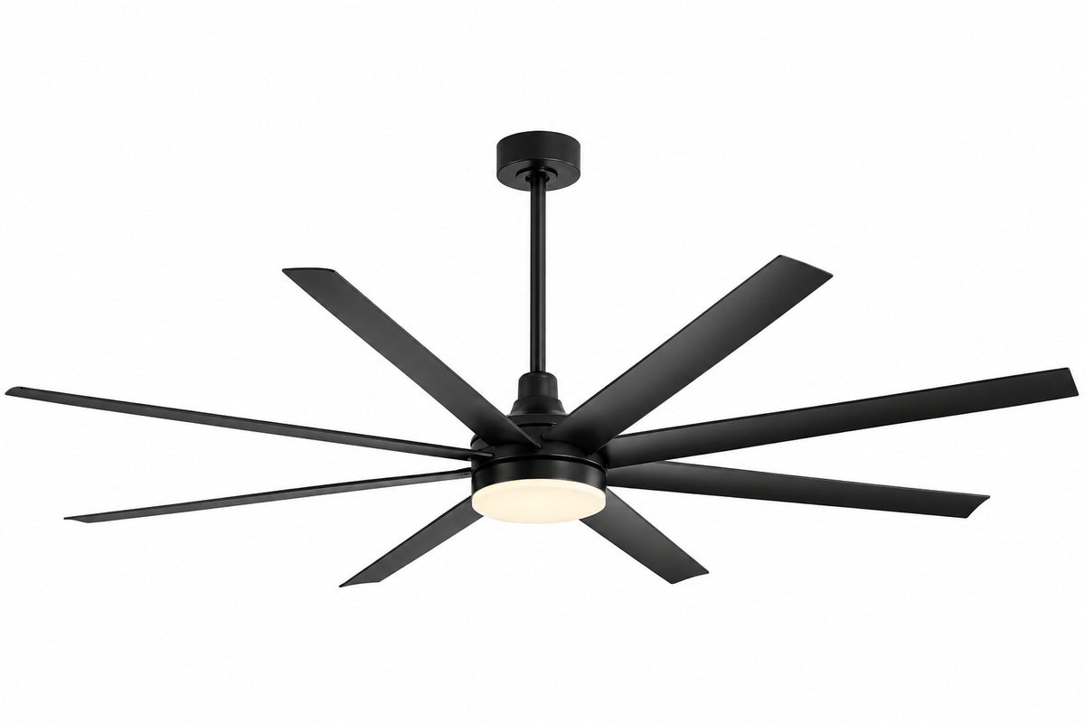 Breezary Archer 72 in Integrated LED Black Windmill Ceiling Fan with Light Black Blade Downrod and Remote Control Included 27023 BLK