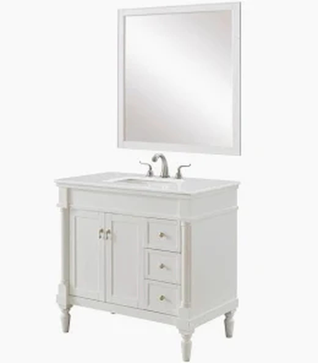 Simple Living 36 in Single Sink Antique White Bath Vanity with Ivory White Engineered Marble Top