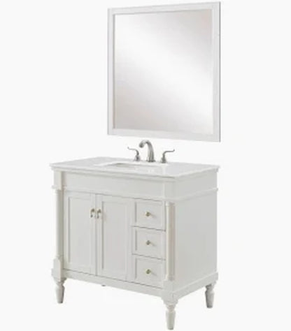 Simple Living 36 in Single Sink Antique White Bath Vanity with Ivory White Engineered Marble Top