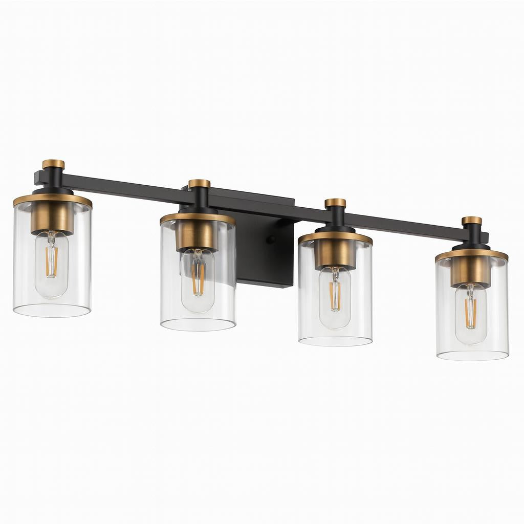 Deyidn 8 46 in 4 Light Black and Gold Modern Industrial Indoor Vanity Light with Clear Glass Shades Bulbs Not Included