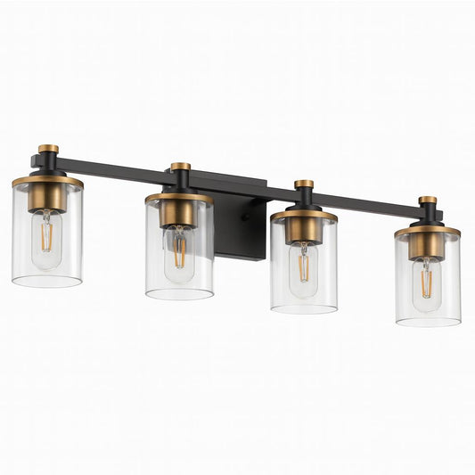 Deyidn 8 46 in 4 Light Black and Gold Modern Industrial Indoor Vanity Light with Clear Glass Shades Bulbs Not Included