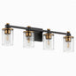 Deyidn 8 46 in 4 Light Black and Gold Modern Industrial Indoor Vanity Light with Clear Glass Shades Bulbs Not Included