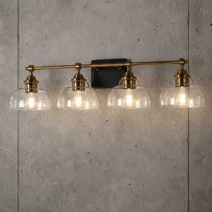 LNC Modern 4 Light Black and Plated Brass Vanity Light Damp Wall Light with Bell Shaped Clear Glass Shades for Bathroom L77FJRB93W4Q9C