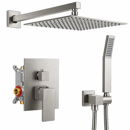 Androme 10 in 2 Jet High Pressure Rainfall Shower System w Square Head and Handheld Shower in Brushed Nickel Valve Included H01010BN 10