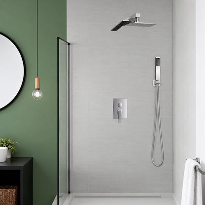 Androme 10 in 2 Jet High Pressure Rainfall Shower System w Square Head and Handheld Shower in Brushed Nickel Valve Included H01010BN 10