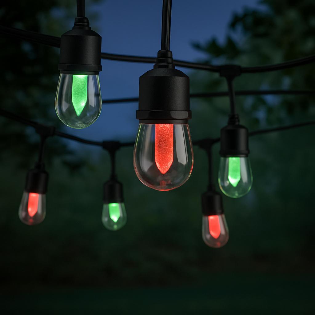 Hampton Bay Smart Black 12 Light 24 ft Indoor Outdoor Plug in Integrated LED RGBW String Light with Party Mode Powered by Hubspace