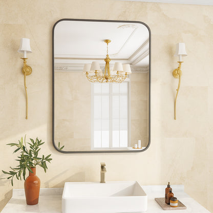 GLSLAND 30 in. W x 39 in. H Large Rectangular Metal Framed Wall Bathroom Vanity Mirror Black