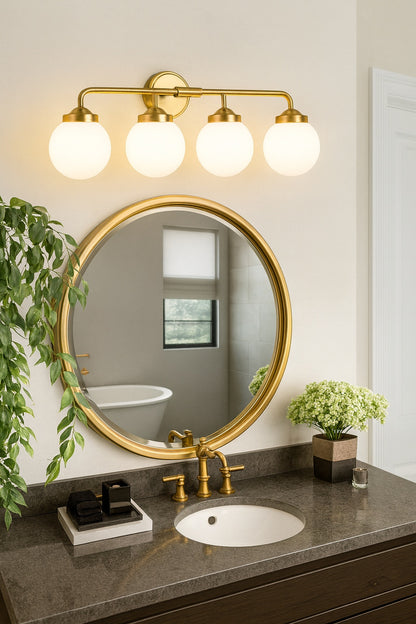 Deyidn 30.71 in. 4-Light Gold Bathroom Vanity Light with Opal Glass Shades, Bulbs not Included