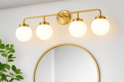Deyidn 30.71 in. 4-Light Gold Bathroom Vanity Light with Opal Glass Shades, Bulbs not Included