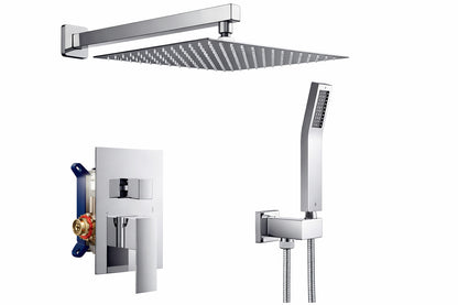 Androme 12 in 2 Jet High Pressure Rainfall Shower System w Combo Set Wall Mount Handheld Shower Head in Chrome Valve Included