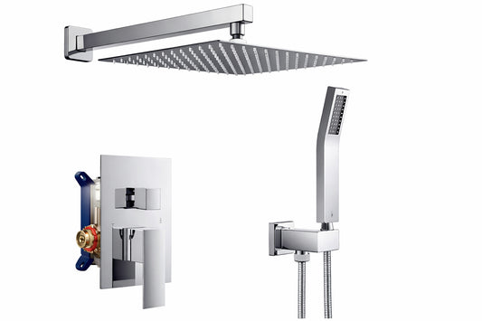 Androme 12 in 2 Jet High Pressure Rainfall Shower System w Combo Set Wall Mount Handheld Shower Head in Chrome Valve Included