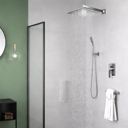 Androme 12 in 2 Jet High Pressure Rainfall Shower System w Combo Set Wall Mount Handheld Shower Head in Chrome Valve Included