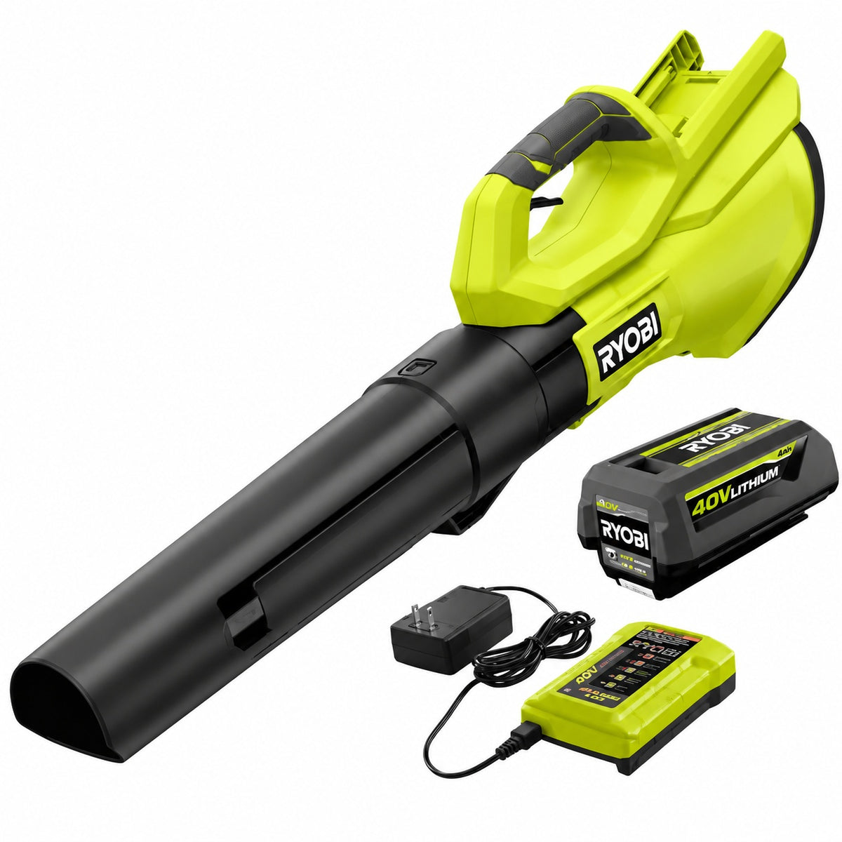 RYOBI 40V 120 MPH 550 CFM Cordless Battery Leaf Blower With 4 0 Ah Battery and Charger RY40LB01K