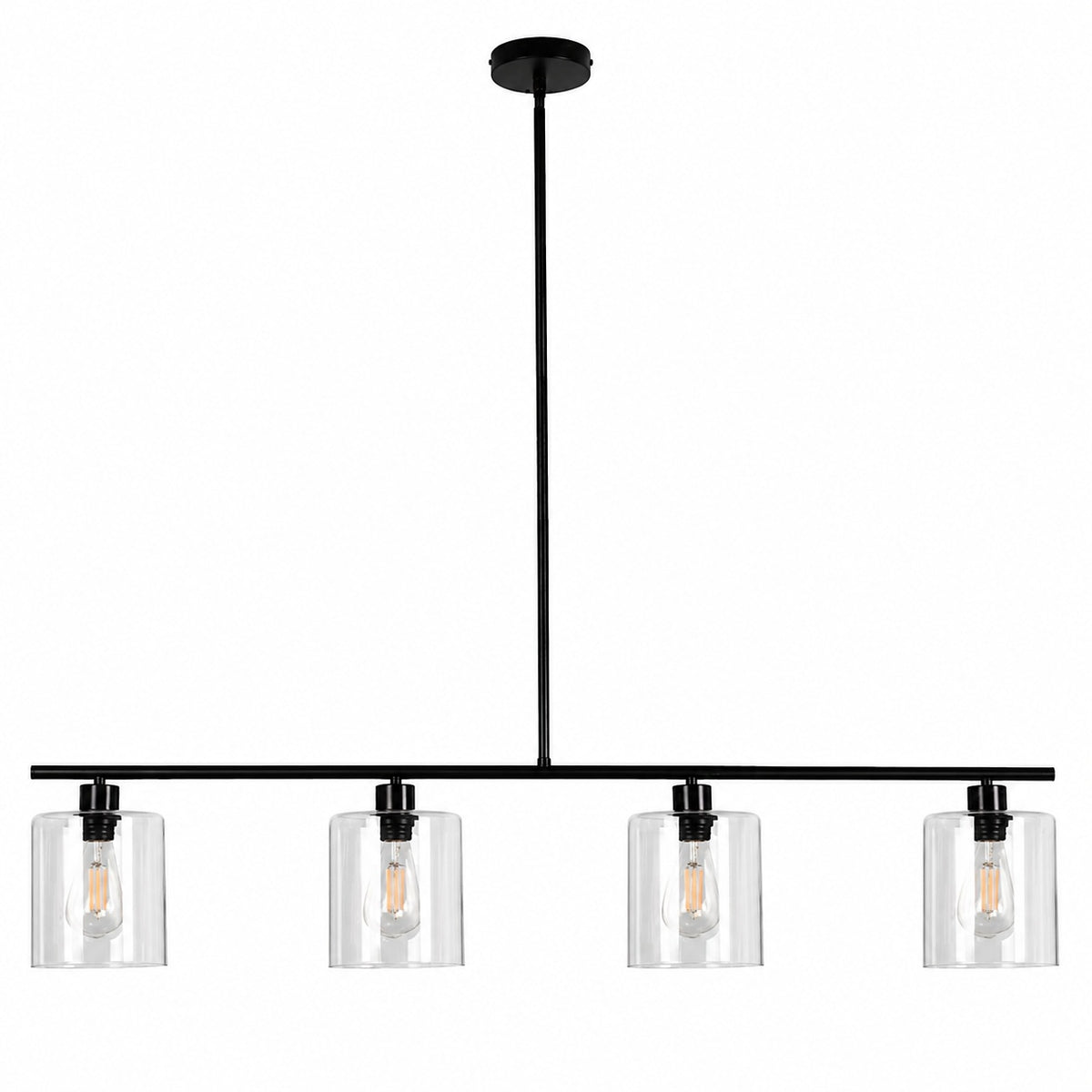 YANSUN 4 Light Matte Black Modern Island Pendant Light Fixtures Linear Chandelier Hanging Light with Clear Glass Shade H DZ014B4N1