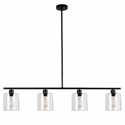 YANSUN 4 Light Matte Black Modern Island Pendant Light Fixtures Linear Chandelier Hanging Light with Clear Glass Shade H DZ014B4N1