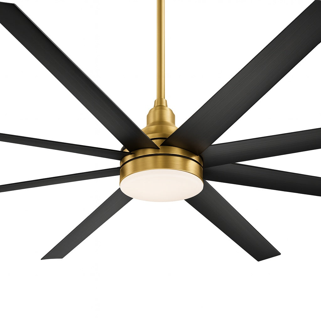 Flashwind Aaron 72 in Integrated LED Indoor Black Blade Gold Ceiling Fans with Light and Remote Control Included