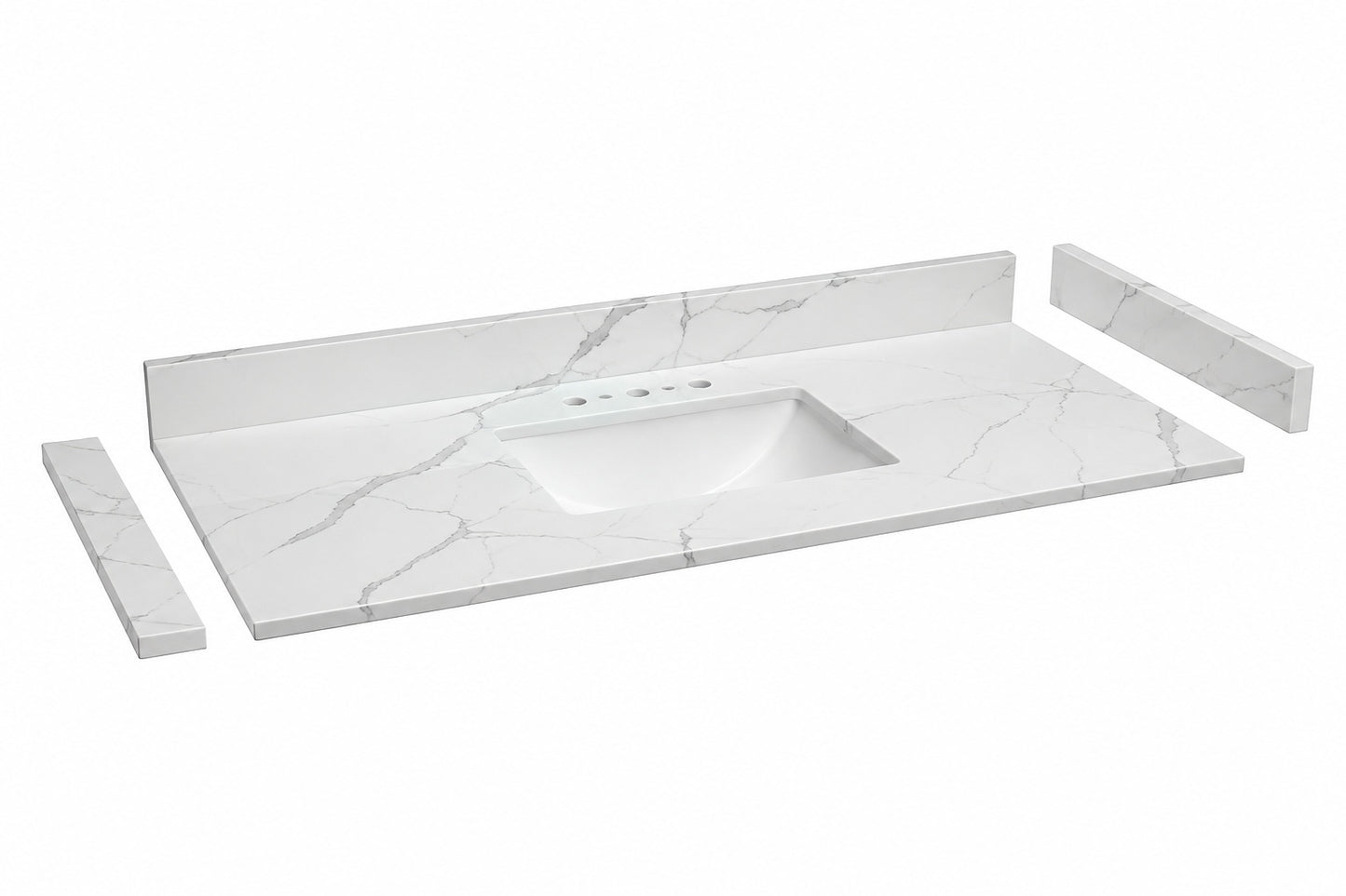 48 in W x 22 in D Quartz White Rectangular Single Sink Bathroom Vanity Top in Calacatta White