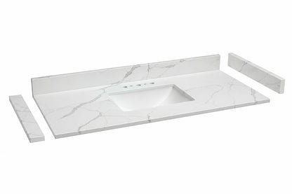 48 in W x 22 in D Quartz White Rectangular Single Sink Bathroom Vanity Top in Calacatta White