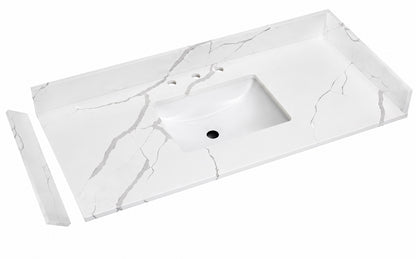 48 in W x 22 in D Quartz White Rectangular Single Sink Bathroom Vanity Top in Calacatta White