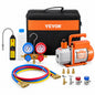 VEVOR 4 5 CFM 1 3 HP AC Vacuum Pump and Manifold Gauge Set with Leak Detector Hoses and Bag for R134a R410a KDZ4CFM180WA15GDIV1