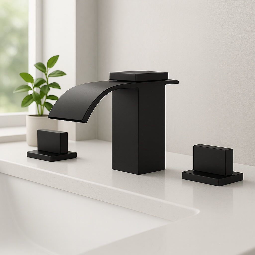 Modern 8 in. Widespread Double Handle Bathroom Sink Faucet in Matte Black