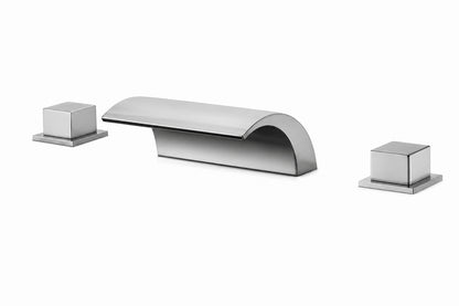 SUMERAIN Waterfall Double Handle Tub Deck Mount Roman Tub Faucet with Valves in Brushed Nickel