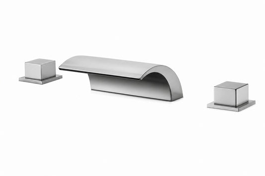 SUMERAIN Waterfall Double Handle Tub Deck Mount Roman Tub Faucet with Valves in Brushed Nickel