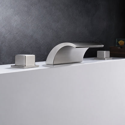 SUMERAIN Waterfall Double Handle Tub Deck Mount Roman Tub Faucet with Valves in Brushed Nickel