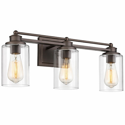 Farmhouse 22 5 in 3 Light Oil Rubbed Bronze Bathroom Vanity Light with Clear Glass Shades