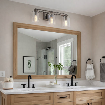 Farmhouse 22 5 in 3 Light Oil Rubbed Bronze Bathroom Vanity Light with Clear Glass Shades