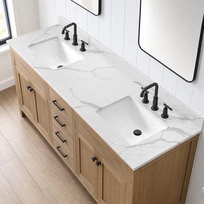 Olive 72 in W x 22 in D Qt Vanity Top White Rectangular Double Sink Bathroom Vanity Top in Calacatta White