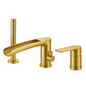 FLG Single-Handle Deck-Mount Roman Tub Faucet with Hand Shower 3-Holes Brass Waterfall Bathtub Filler in Brushed Gold