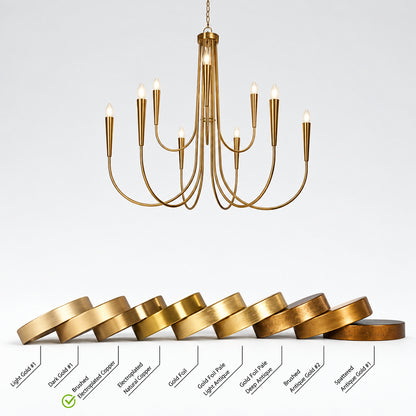 LNC 41 3 in Classic 9 Light Plating Brass 2 Tier Candlestick Island Chandelier with Curvy Arms for Kitchens Dining Rooms