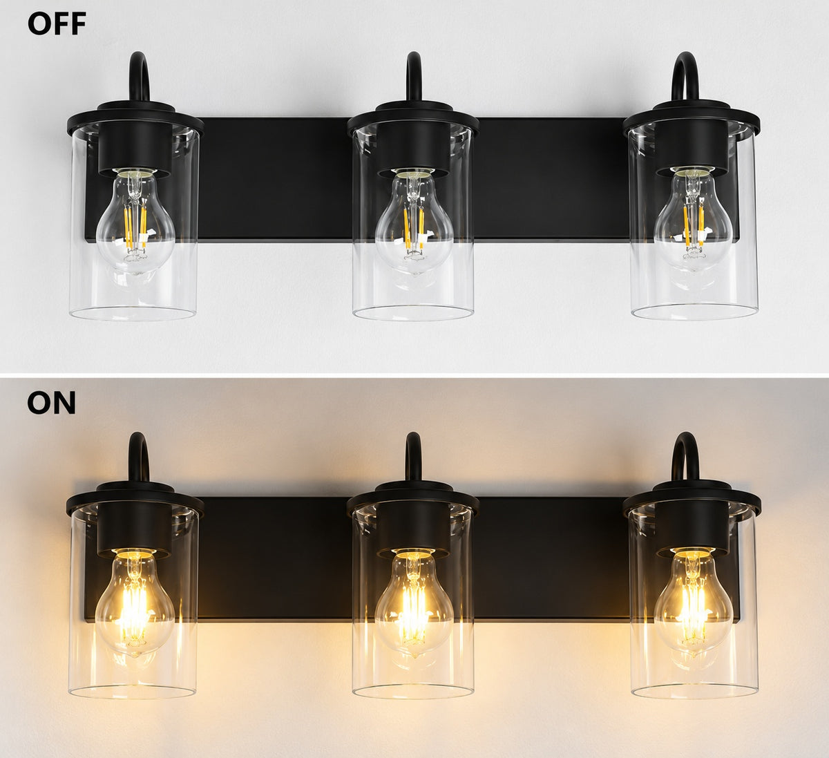LNC Modern 21 7 in 3 Light Black Bathroom Vanity Light with Clear Glass Shades Dimmable Powder Room Wall Sconce BBVBJBLWS514899