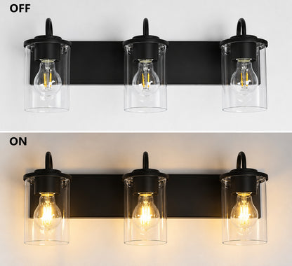 LNC Modern 21 7 in 3 Light Black Bathroom Vanity Light with Clear Glass Shades Dimmable Powder Room Wall Sconce BBVBJBLWS514899