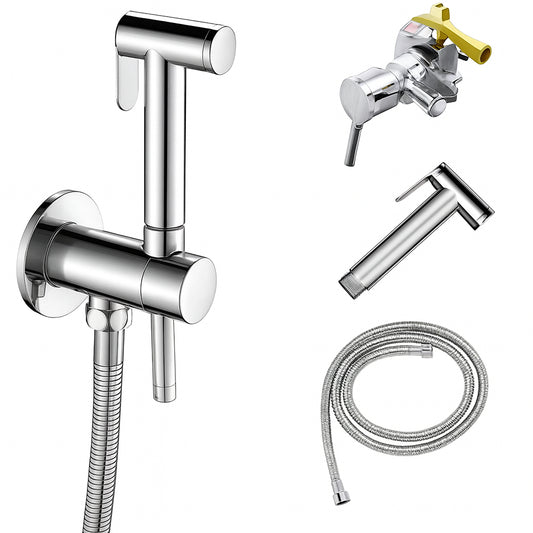 FLG Single-Handle Bidet Faucet with Handle Wall Mount Bidet Sprayer for Toilet with Brass Rough-in Valve in Polished Chrome
