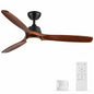YUHAO Farmhouse 52 in Integrated LED Indoor Matte Black Ceiling Fan with Remote Control DC Motor and 3 Solid Wood Blades
