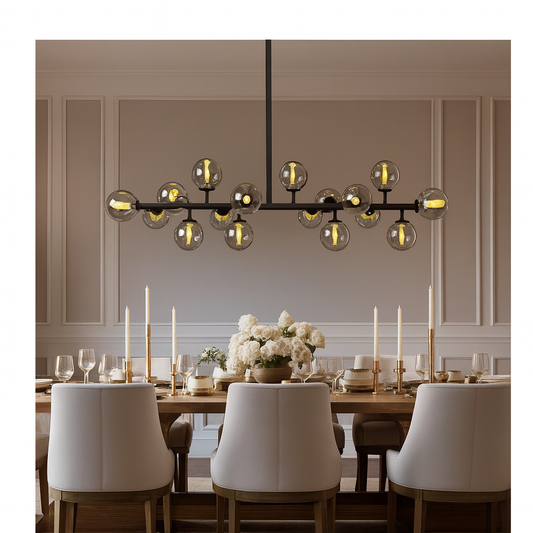 SILJOY 16-Light Black Globe Sputnik Dining Room Chandelier Mid Century Linner Kitchen Island Pendant Light