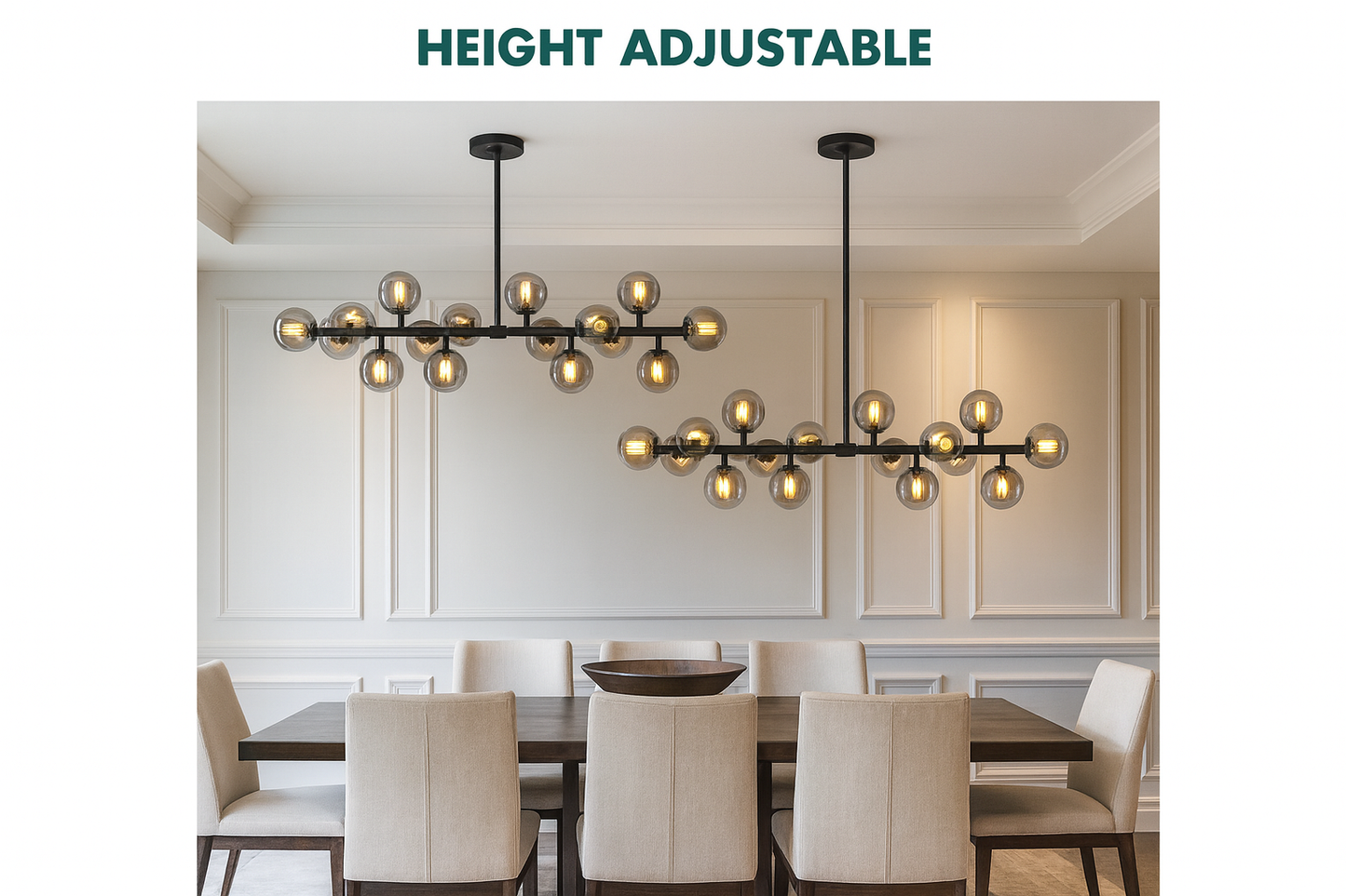 SILJOY 16-Light Black Globe Sputnik Dining Room Chandelier Mid Century Linner Kitchen Island Pendant Light