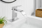 Waterfall Single Handle Single Hole Low-Arc Bathroom Faucet Bathroom Drip-Free Vanity Sink Faucet in Polished Chrome