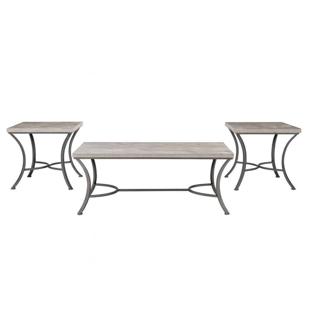 Linon Home Decor Bellamy 47 8 in L Black Rectangle Faux Concrete Top 3 Piece Occasional Coffee Table and Accent End Table Set