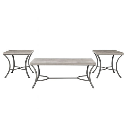 Linon Home Decor Bellamy 47 8 in L Black Rectangle Faux Concrete Top 3 Piece Occasional Coffee Table and Accent End Table Set