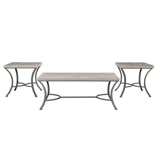 Linon Home Decor Bellamy 47 8 in L Black Rectangle Faux Concrete Top 3 Piece Occasional Coffee Table and Accent End Table Set